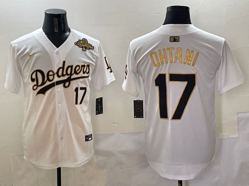 Men Los Angeles Dodgers 17 Ohtani White Black Gold Game Nike 2025 MLB Jersey style 12